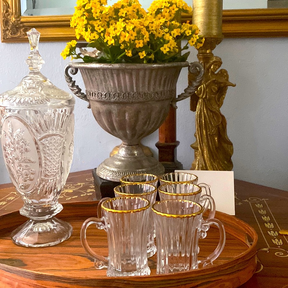 Gold rimmed coffee, espresso cups.